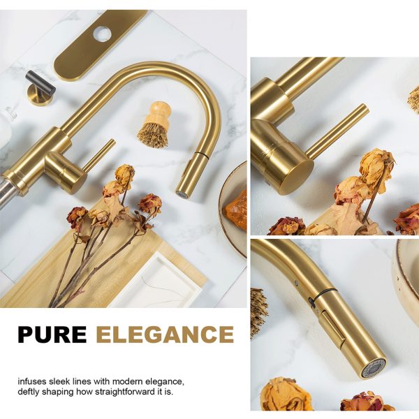 Single Handle 1 Hole Pull-down Kitchen Faucet in Satin Gold Model# KSK1120SG