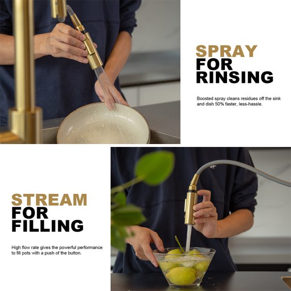 Single Handle 1 Hole Pull-down Kitchen Faucet in Satin Gold Model# KSK1120SG