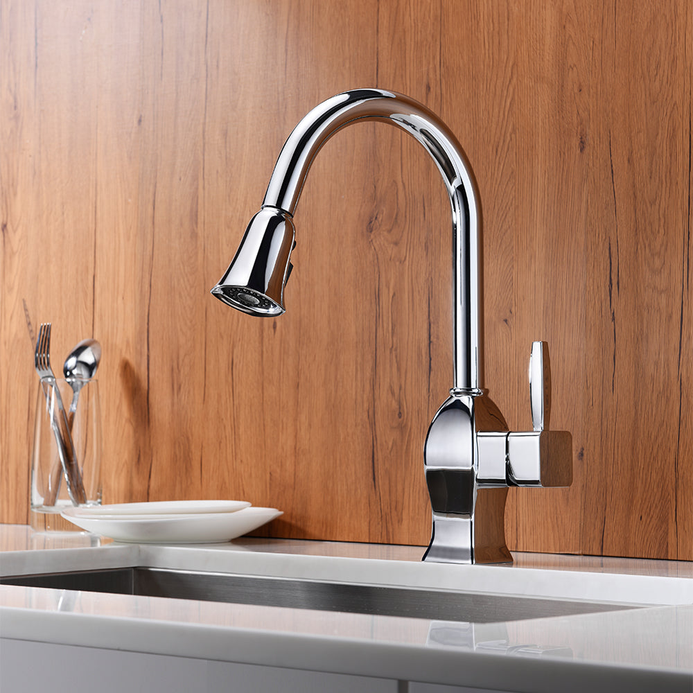 Single Handle 1 Hole Pull-Down Kitchen Faucet in Chrome – Model# KSK1122C