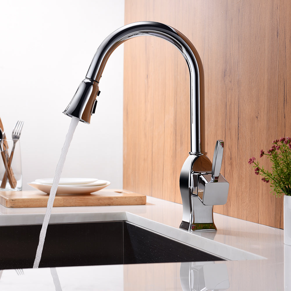 Single Handle 1 Hole Pull-Down Kitchen Faucet in Chrome – Model# KSK1122C