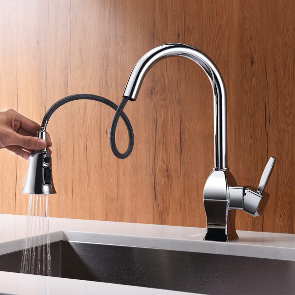 Single Handle 1 Hole Pull-Down Kitchen Faucet in Chrome – Model# KSK1122C