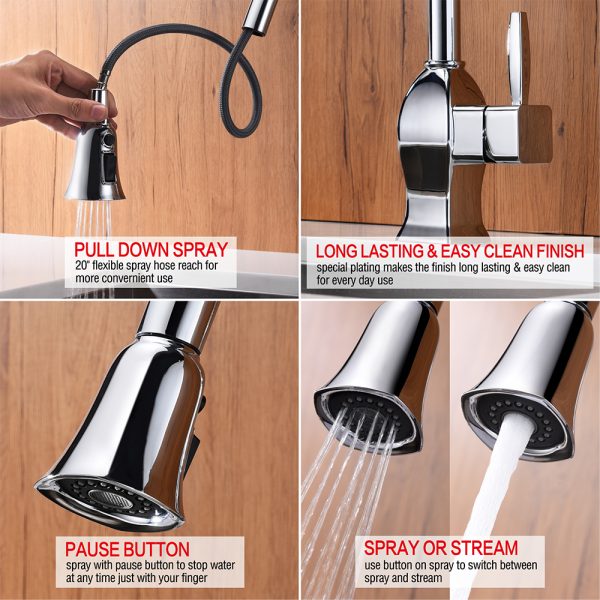 Single Handle 1 Hole Pull-Down Kitchen Faucet in Chrome – Model# KSK1122C