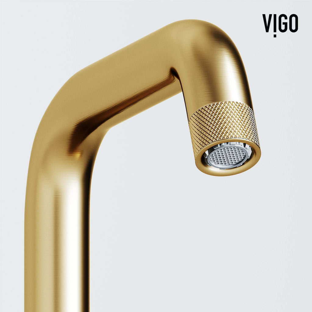 VIGO - Cass Single Hole Bathroom Faucet with Knurled Wheel Handle In Matte Brushed Gold Model# VG01047MG