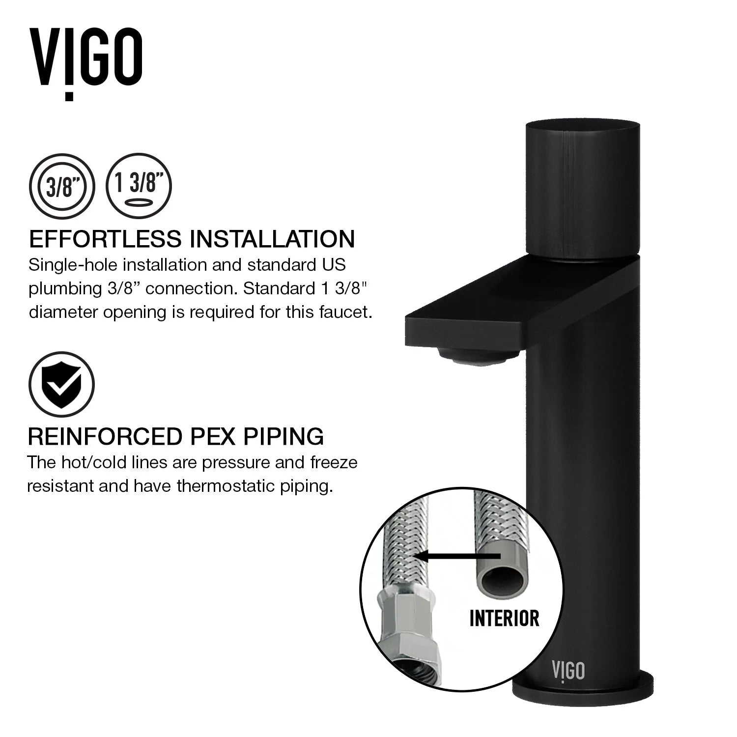 VIGO - Elan Single Hole Bathroom Faucet In Matte Black Model# VG01045MB