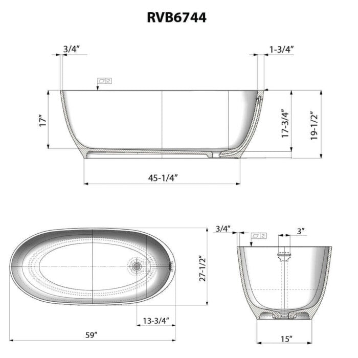 Canali Ruvati 59-inch Matte White epiStone Solid Surface Oval Freestanding Bathtub Canali – Model# RVB6744WH