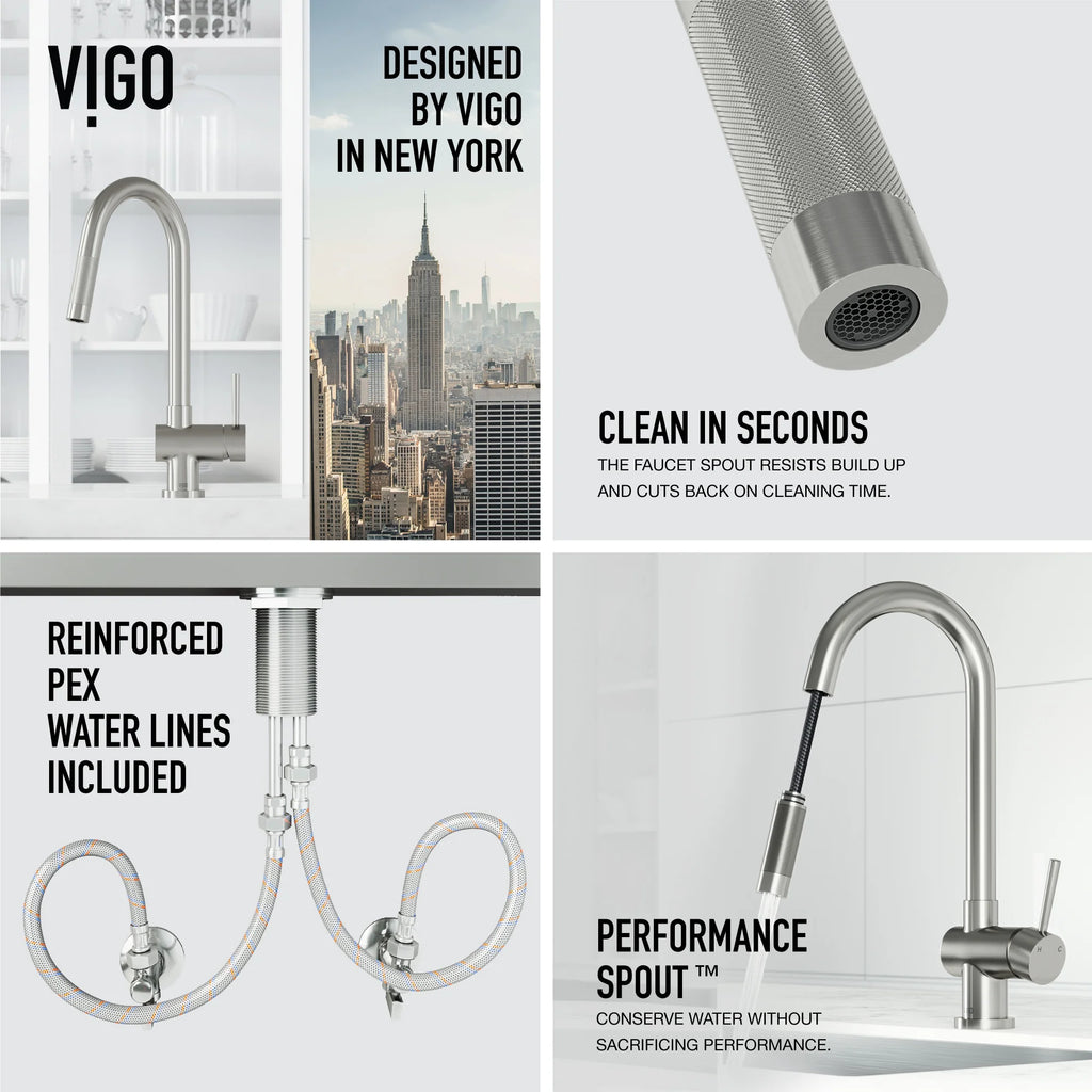 VIGO - Gramercy 17" Single Handle Smart Pull-Down Kitchen Touchless Faucet In Stainless Steel Model# VG02008STS