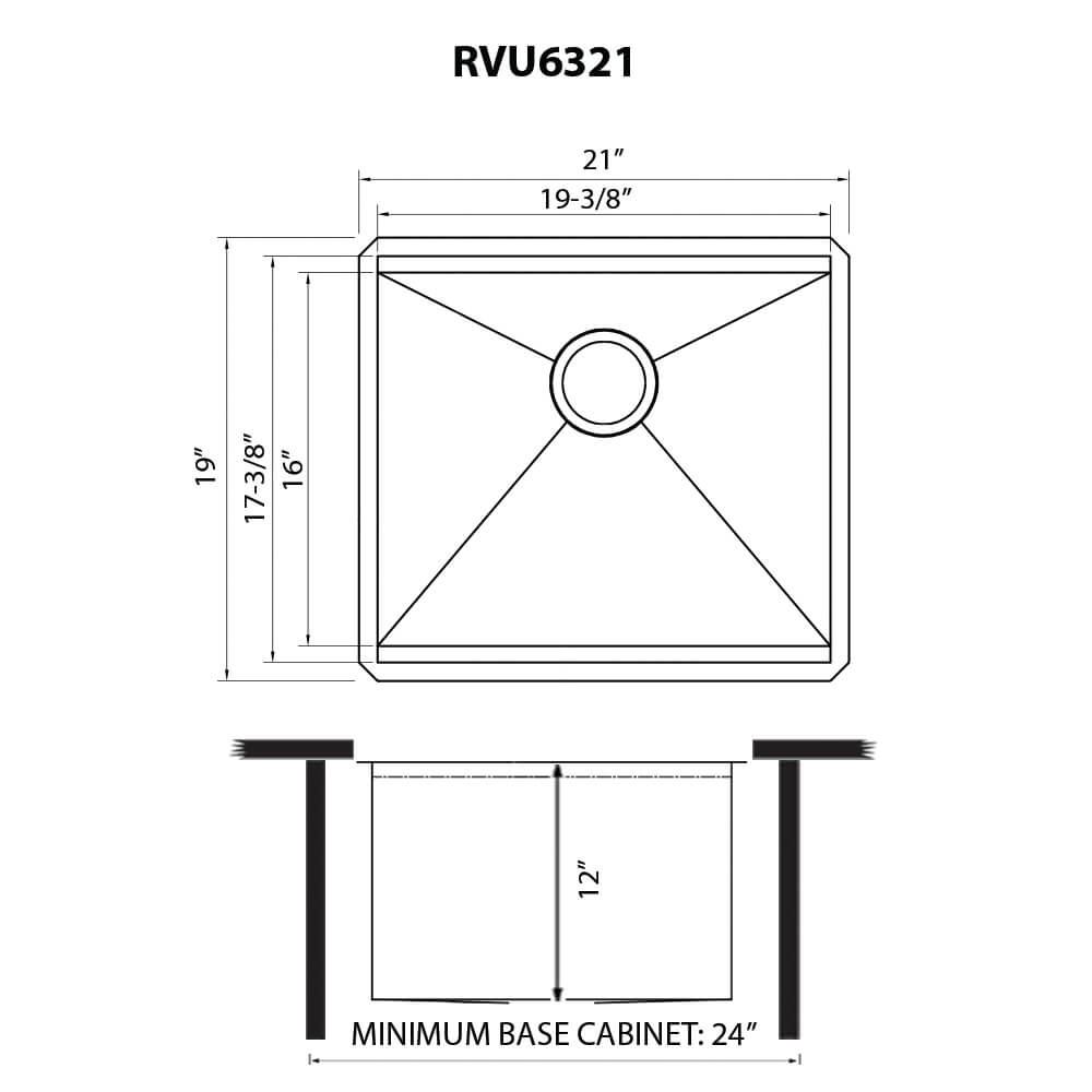 Alto Ruvati 21"x 19" x 12" Deep Laundry Utility Workstation Sink Undermount 16 Gauge – Model# RVU6321