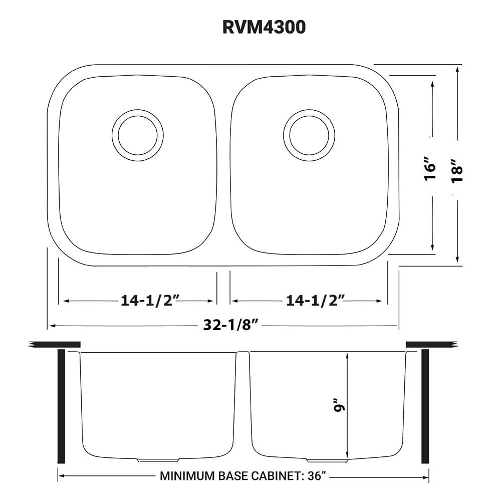 Parmi Model: RVM4300 Ruvati 32-inch Undermount 50/50 Double Bowl 16 Gauge Stainless Steel Kitchen Sink – RVM4300