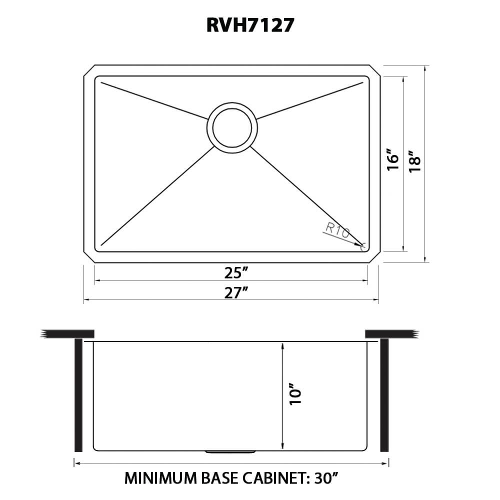 Gravena Ruvati 27-inch Undermount 16 Gauge Stainless Steel Kitchen Sink Rounded Corners Single Bowl – Model# RVH7127