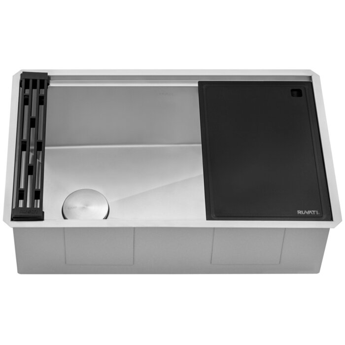 Veniso Nova Model: RVH8597 Ruvati 33-inch Workstation Slope Bottom Offset Drain Undermount 16 Gauge Kitchen Sink – RVH8597