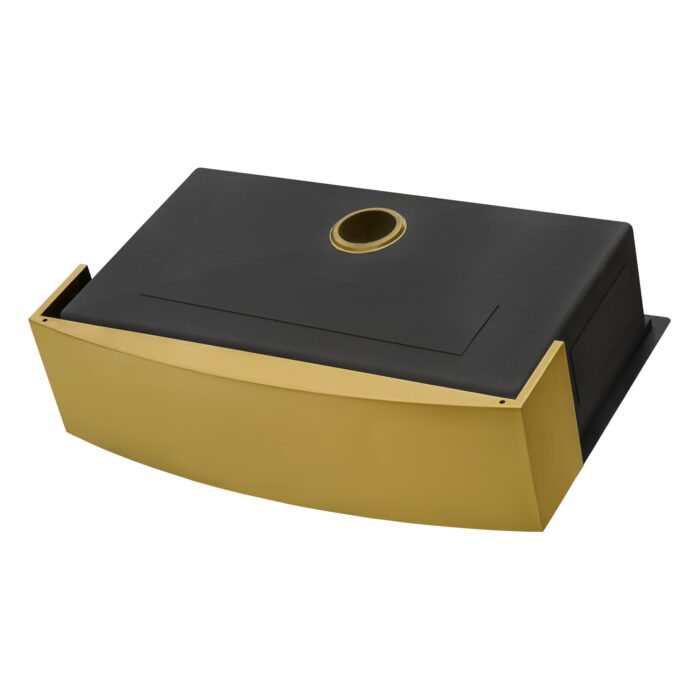 Monaco Model: RVH9308GG Ruvati 36" Matte Gold Workstation Apron-Front Stainless Steel Kitchen Sink – Model # RVH9308GG