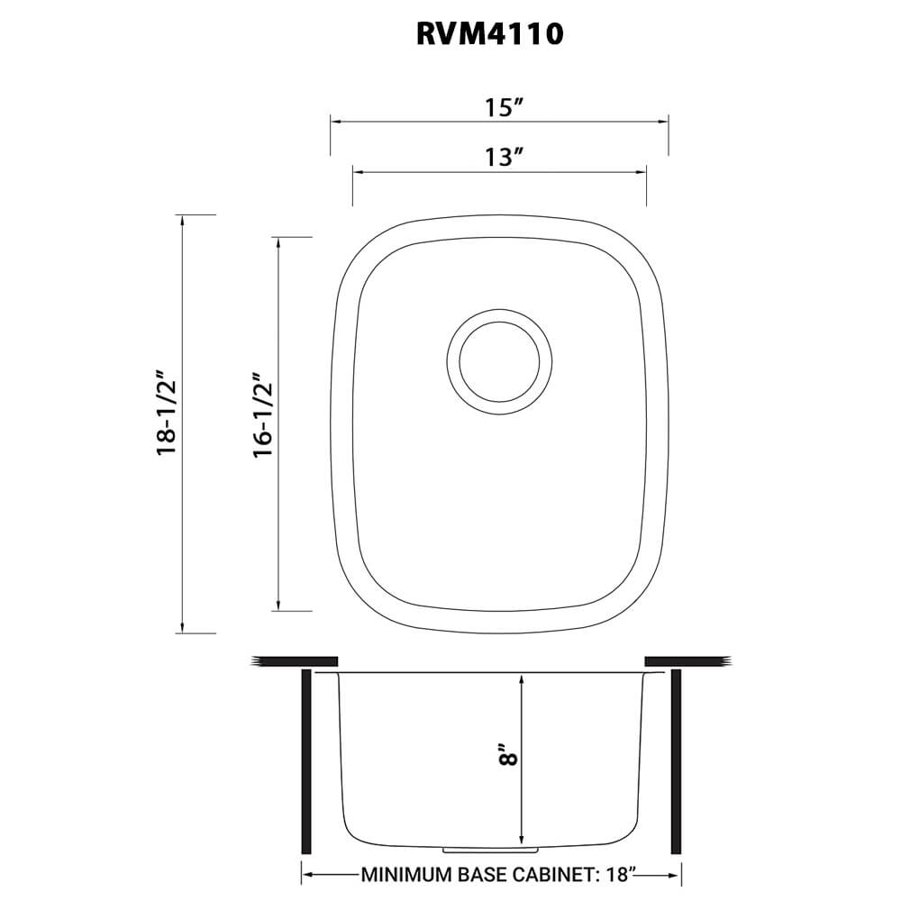Parmi Model: RVM4110 Ruvati 15 x 18 inch Undermount 16 Gauge Stainless Steel Bar Prep Sink – RVM4110