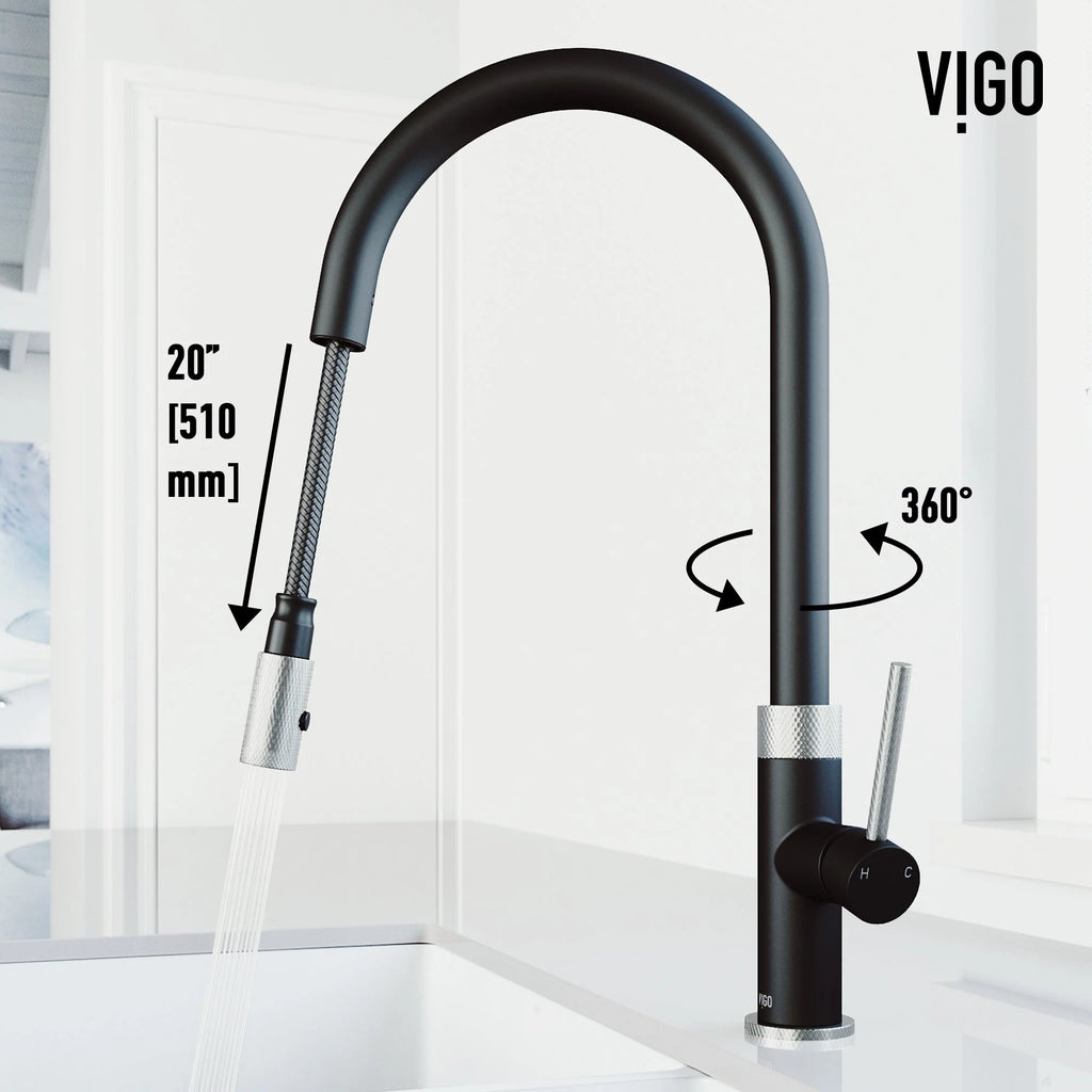 VIGO - Bristol Pull-Down Single Lever Kitchen Faucet In Stainless Steel/Matte Black Model# VG02033STMB