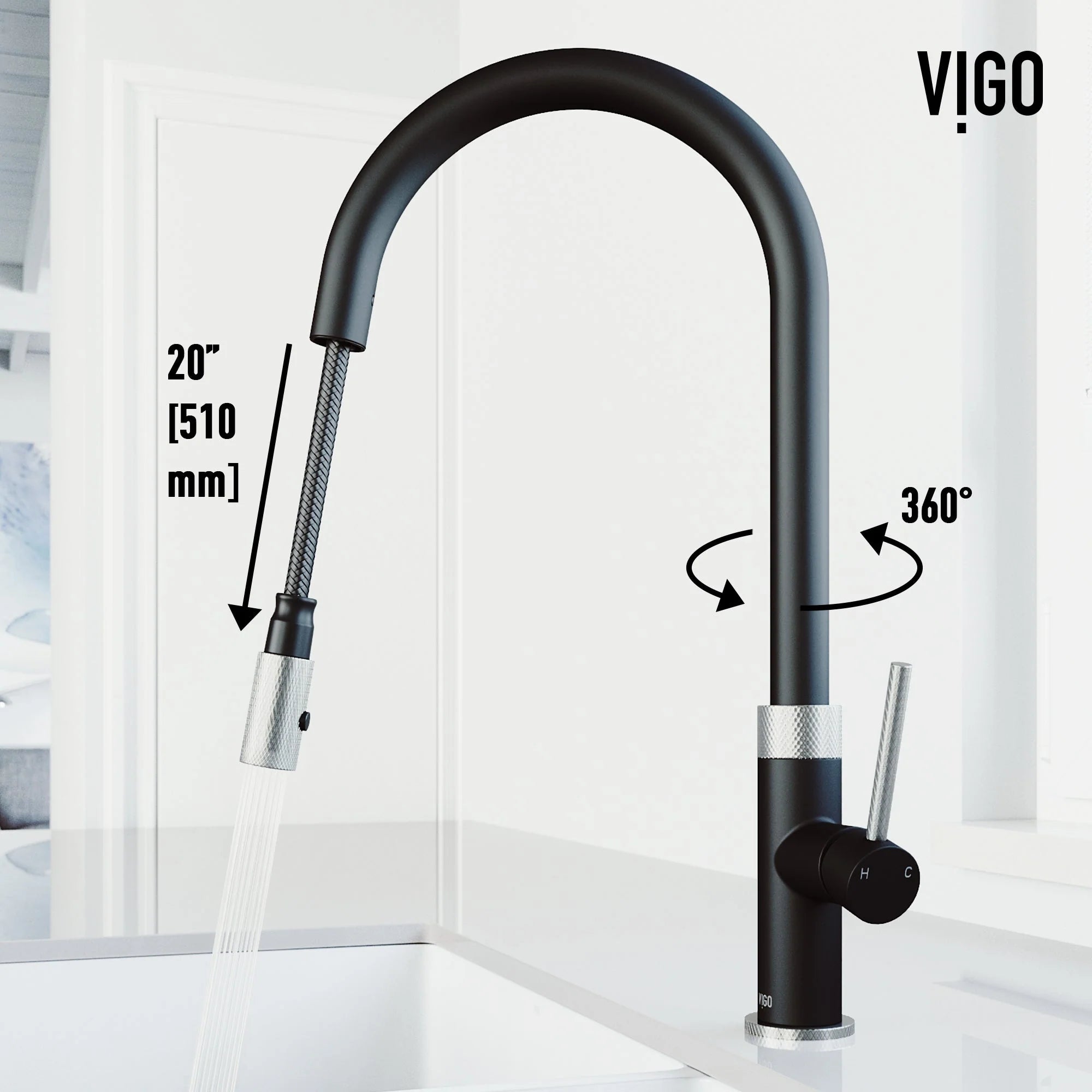 VIGO - Bristol Pull-Down Single Lever Kitchen Faucet In Stainless Steel/Matte Black Model# VG02033STMB