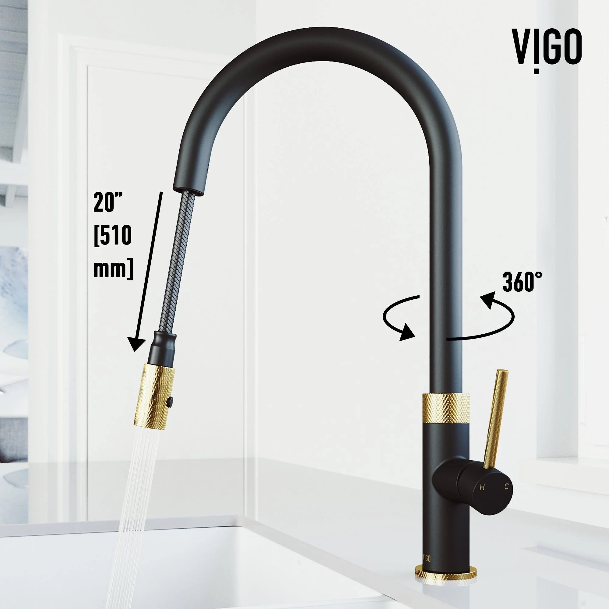 VIGO - Bristol Pull-Down Single Lever Kitchen Faucet In Matte Brushed Gold/Matte Black Model# VG02033MGMB