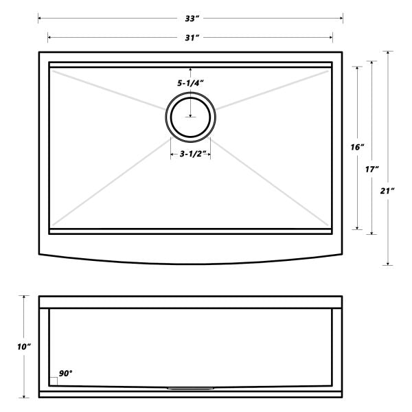 Oakland 33″ Workstation Farmhouse Kitchen Sink 90 Degree Square with Curved Front In Matte Black Model# WSF332110MB