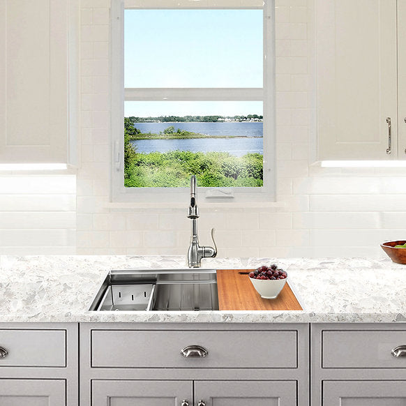 Nantucket Sinks - 28" Pro Series Prep-Station Single Bowl Undermount Stainless Steel Kitchen Sink Model# SR-PS2-2818-16