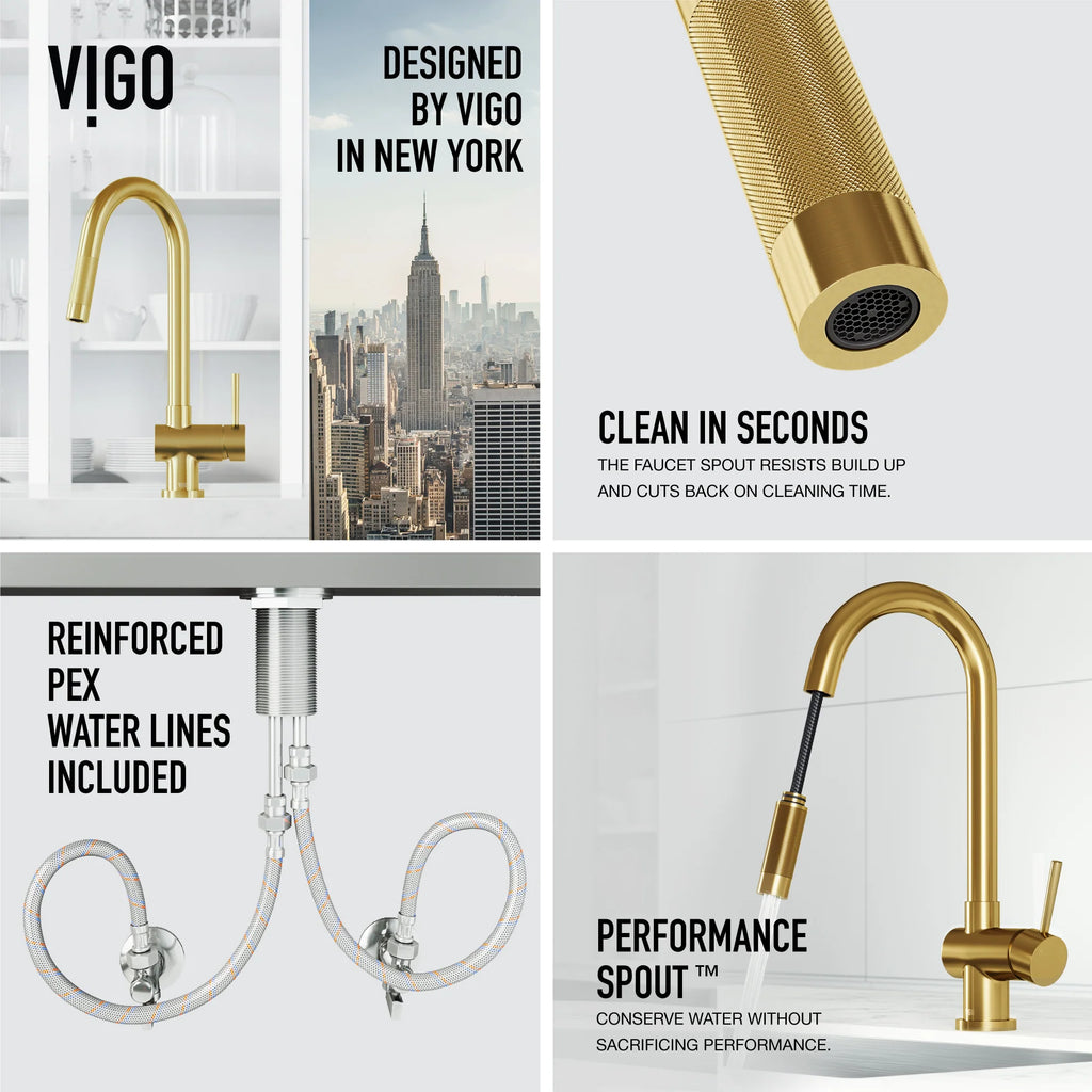 VIGO - Gramercy 17" Single Handle Smart Pull-Down Kitchen Touchless Faucet In Matte Brushed Gold Model# VG02008MGS