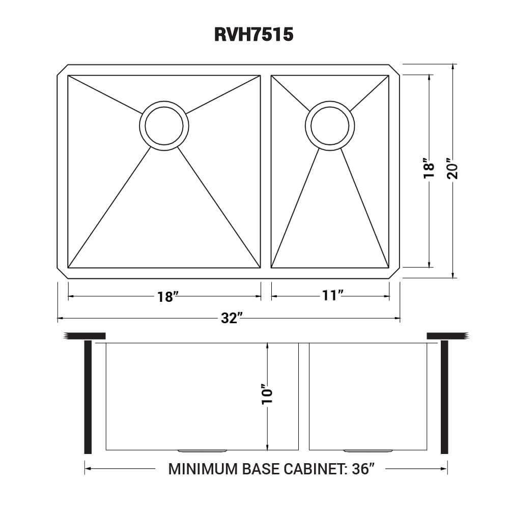 Nesta Model: RVH7515 Ruvati 32-inch Undermount 60/40 Double Bowl Zero Radius 16 Gauge Stainless Steel Kitchen Sink – RVH7515