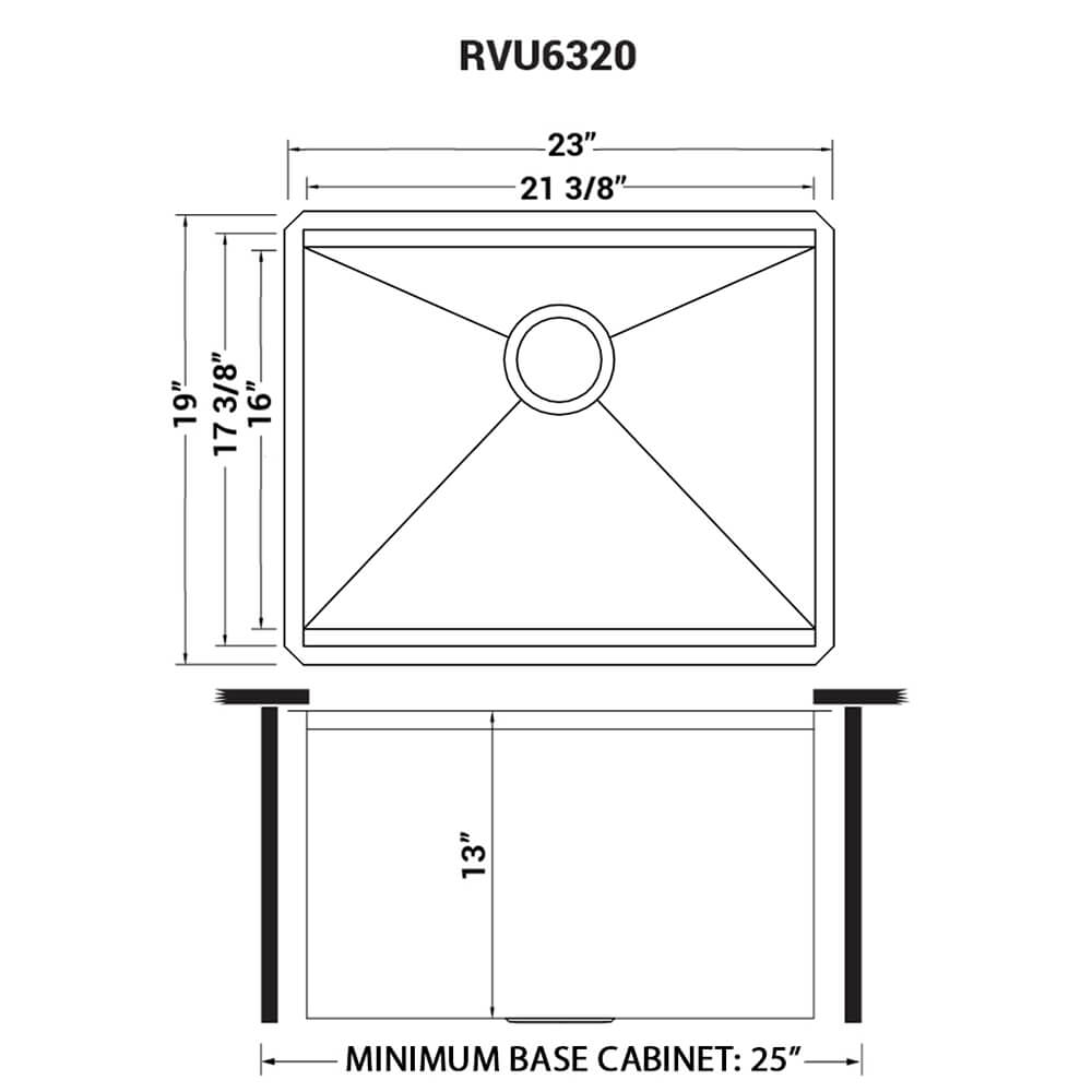 Alto Ruvati 23″ x 19″ x 13″ Deep Laundry Utility Workstation Sink Undermount 16 Gauge – Model# RVU6320