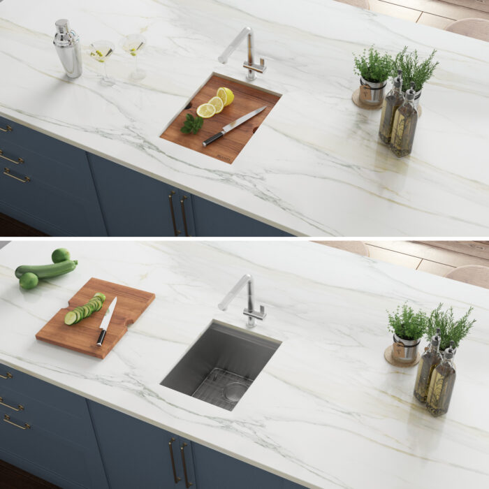 Roma Ruvati 15″ Workstation Bar Prep Sink Ledge Undermount 16 Gauge Stainless Steel Single Bowl – Model # RVH8304