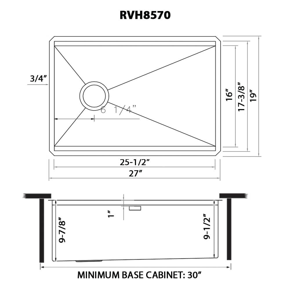 Veniso Ruvati 27-inch Workstation Slope Bottom Offset Drain Undermount 16 Gauge Kitchen Sink – Model # RVH8570