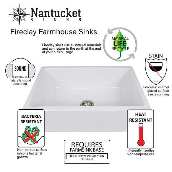 Nantucket Sinks - 36" Fireclay Farmhouse Workstation Single Bowl Kitchen Sink In Matte Black Model# T-PS36MB