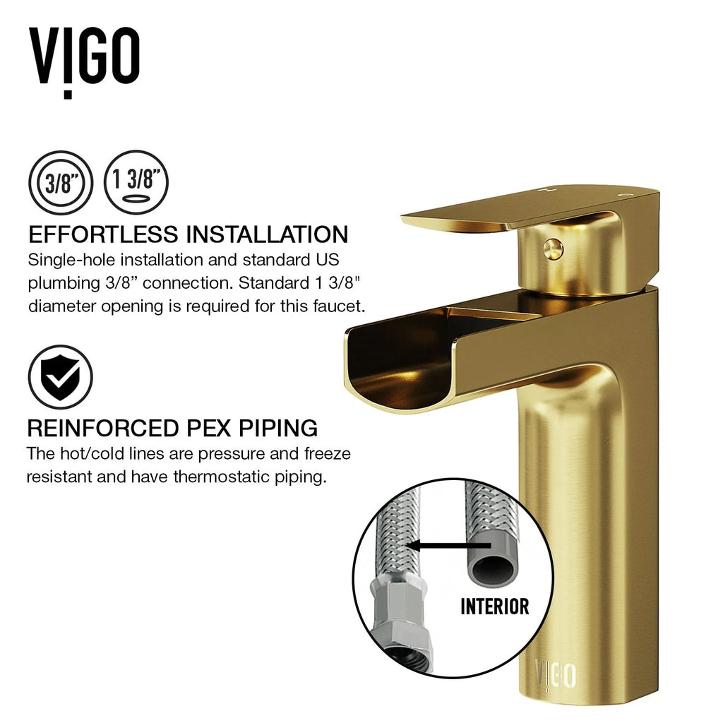 VIGO - Amada Single Hole Open Spout Bathroom Faucet In Matte Brushed Gold Finish Model# VG01042MG