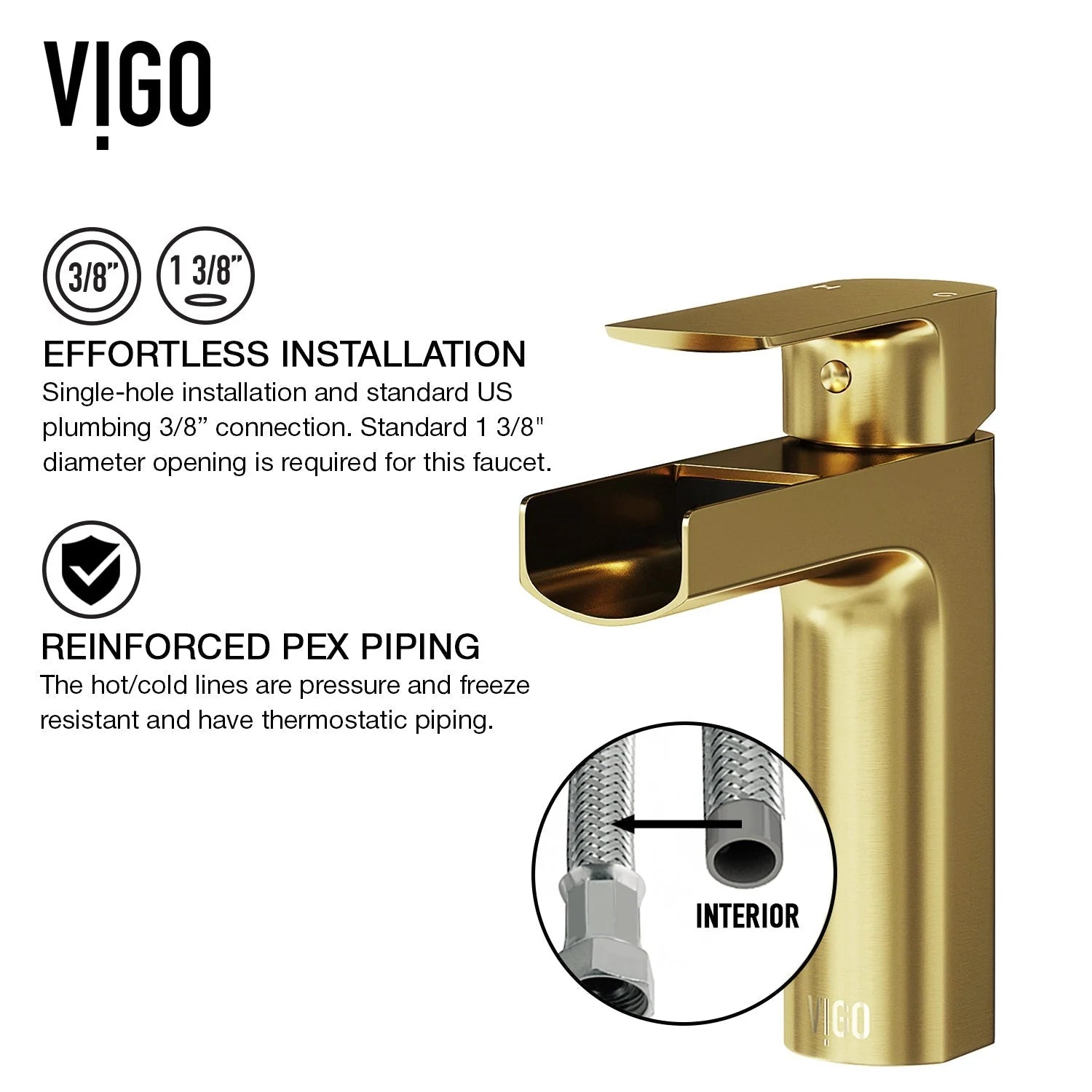 VIGO - Amada Single Hole Open Spout Bathroom Faucet In Matte Brushed Gold Finish Model# VG01042MG