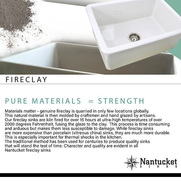 Nantucket Sinks - 30" Fireclay Reversible Workstation Farmhouse Fireclay Sink with Offset Drain and Accessories Model# T-PS30W