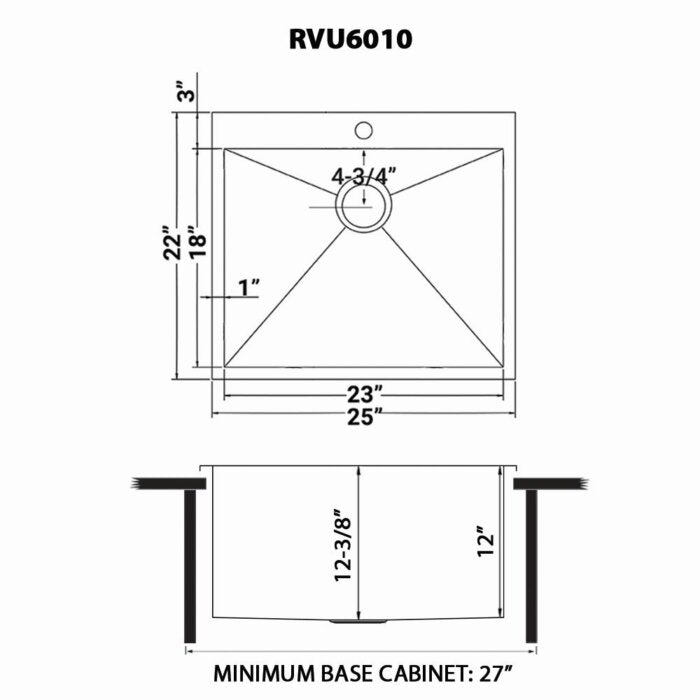 Forma Ruvati Topmount Laundry Utility Sink 25″ x 22″ x 12″ Deep 16 Gauge Stainless Steel – Model# RVU6010