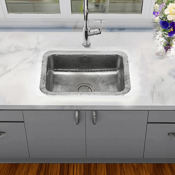 Nantucket Sinks - 20" Hand-Hammered Stainless Steel Dual Mount Bar/Prep Sink Model# RES2014