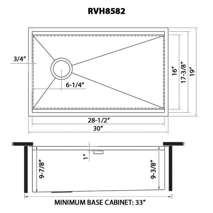 Veniso Ruvati 30-inch Workstation Slope Bottom Offset Drain Undermount 16 Gauge Kitchen Sink – Model # RVH8582
