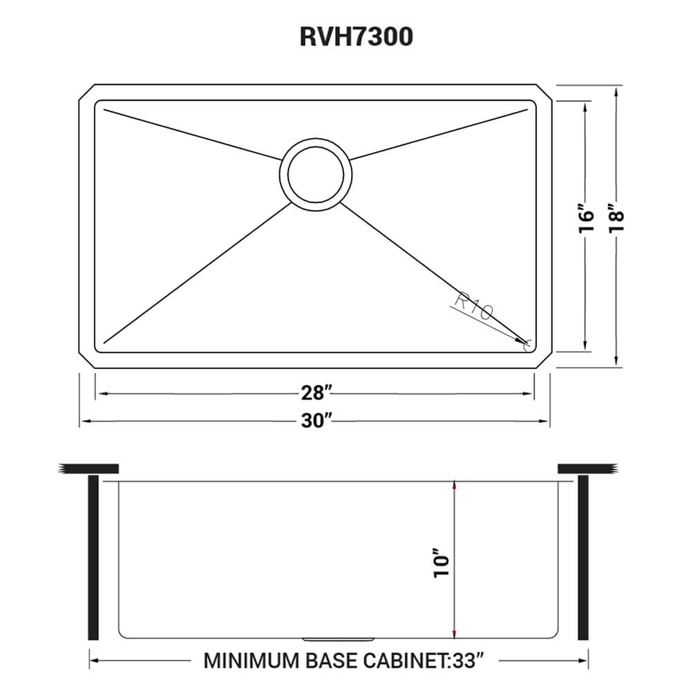 Gravena Model: RVH7300 Ruvati 30-inch Undermount 16 Gauge Stainless Steel Rounded Corners Kitchen Sink Single Bowl – Model# RVH7300