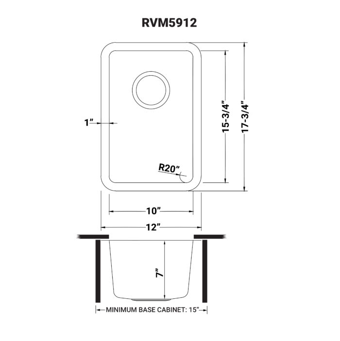 Modena Model: RVM5912 Ruvati 12-inch Undermount Bar Prep Kitchen Sink 16 Gauge Stainless Steel Single Bowl – RVM5912