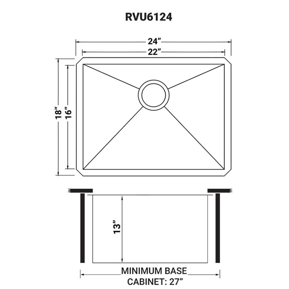 Savona Ruvati 24″ x 18″ x 13″ Deep Laundry Utility Sink Undermount 16 Gauge Stainless Steel – Model# RVU6124