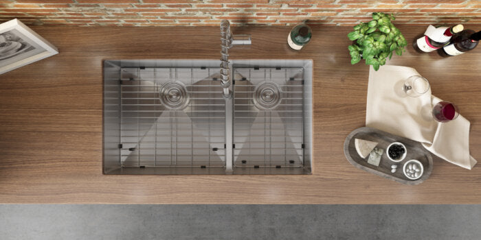Urbana Model: RVH7419 Ruvati 33-inch Low-Divide Undermount 60/40 Double Bowl 16 Gauge Rounded Corners Stainless Steel Kitchen Sink – Model# RVH7419