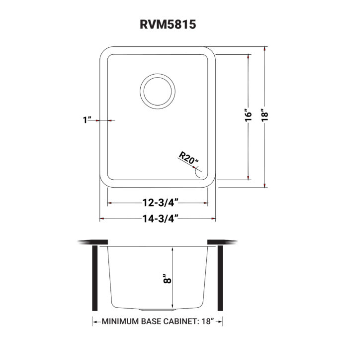 Modena Model: RVM5815 Ruvati 15-inch Undermount Bar Prep Kitchen Sink 16 Gauge Stainless Steel Single Bowl – RVM5815