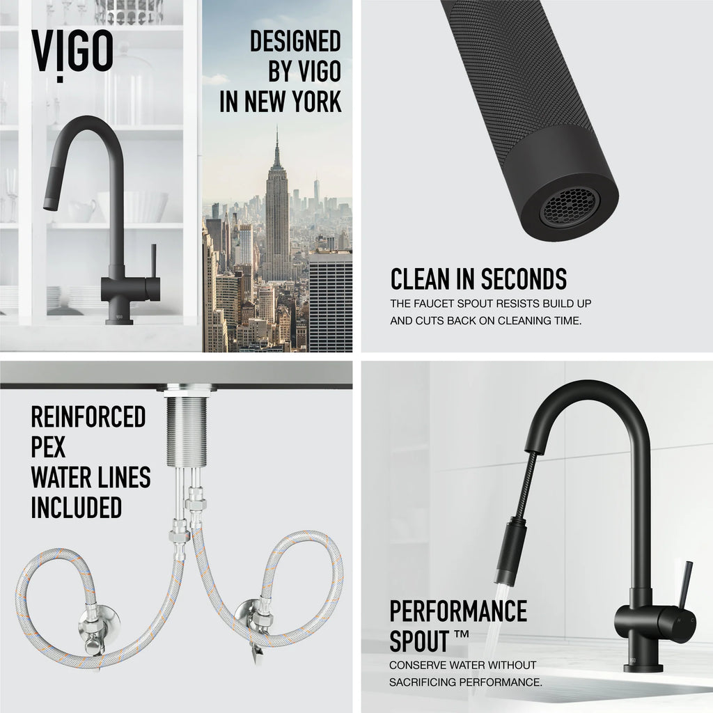 VIGO - Gramercy 17" Single Handle Smart Pull-Down Kitchen Touchless Faucet In Matte Black Model# VG02008MBS