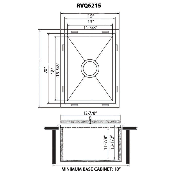 Merino Model: RVQ6215 Ruvati Insulated Ice Chest Sink 15" x 20" Outdoor BBQ Marine Grade T-316 Top Mount Stainless Steel – Model# RVQ6215