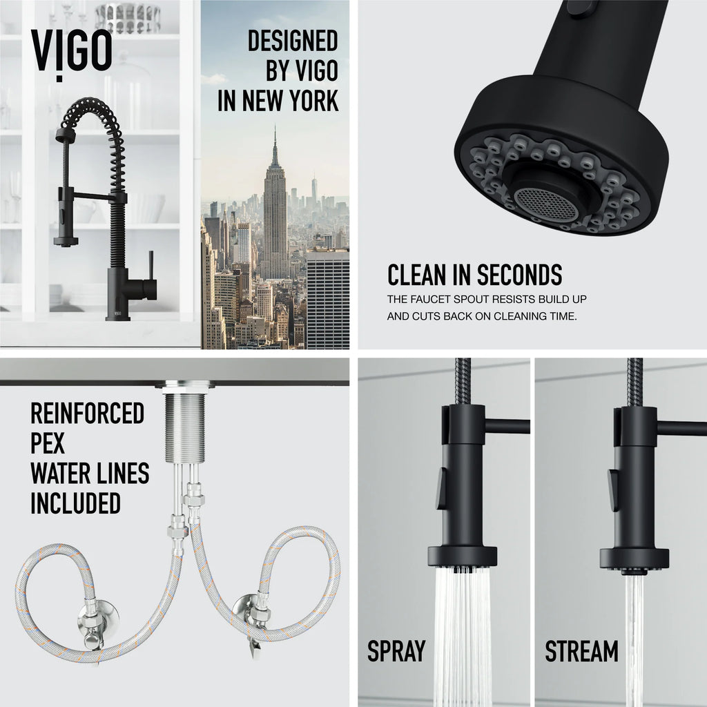 VIGO - Edison 19" Single Handle Smart Pull-Down Touchless Kitchen Faucet With Spring In Matte Black Finish Model# VG02001MBS