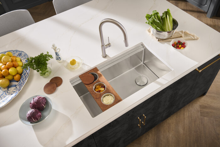 Dual-Tier Pro Ruvati 33" Workstation Two-Tiered Ledge Kitchen Sink Undermount 16 Gauge Stainless Steel – Model# RVH6222ST