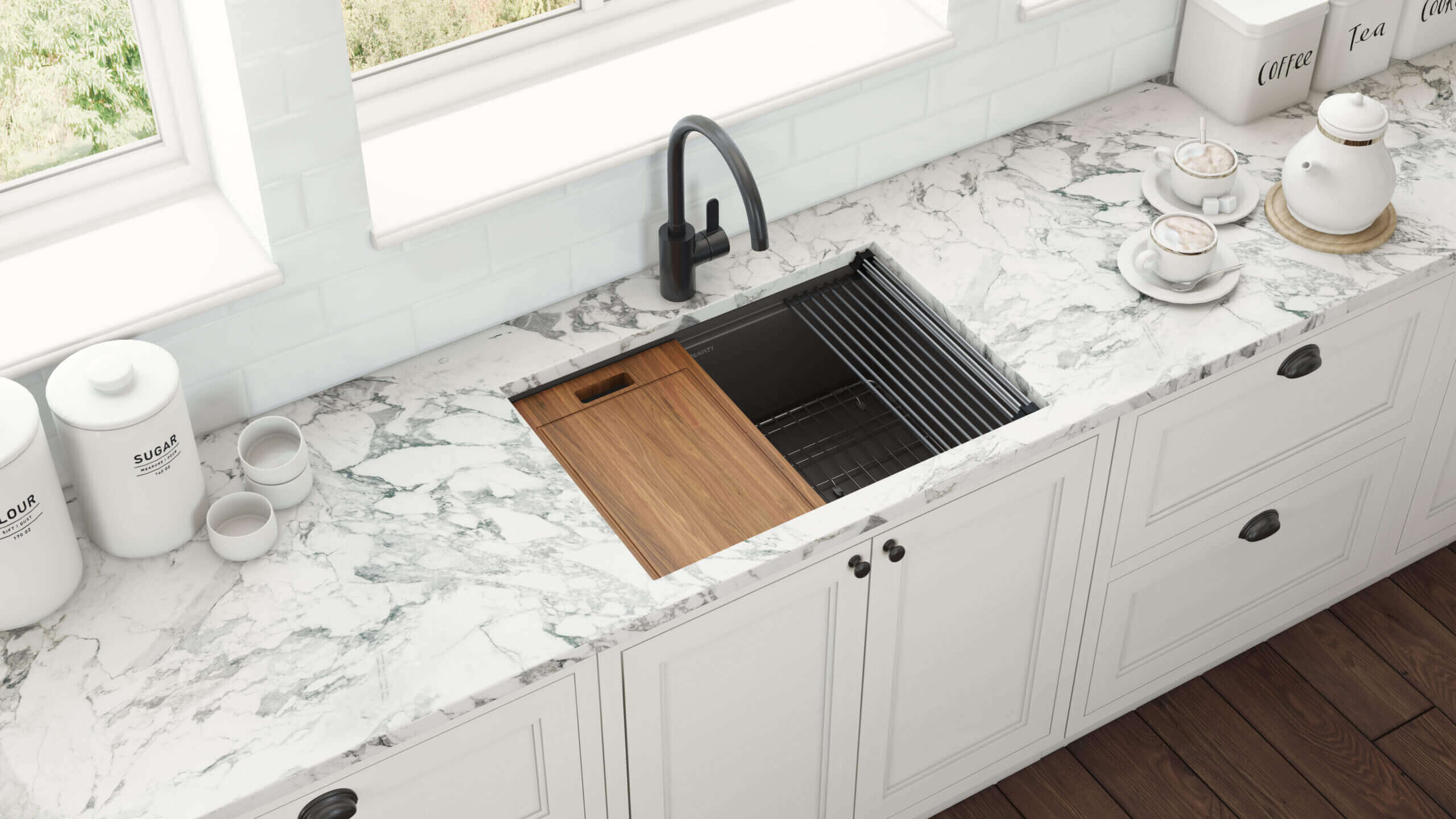 Giana Ruvati 30" Gunmetal Black Stainless Steel Workstation Undermount Kitchen Sink Single Bowl – Model# RVH6530BL