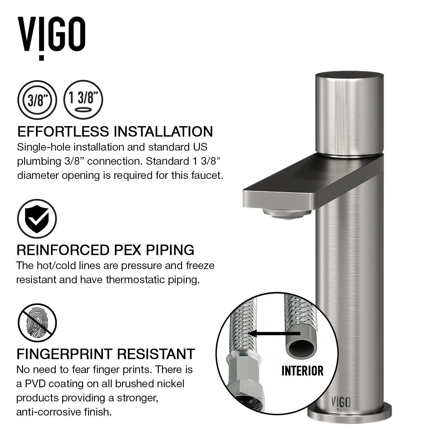 VIGO - Elan Single Hole Bathroom Faucet In Brushed Nickel Model# VG01045BN