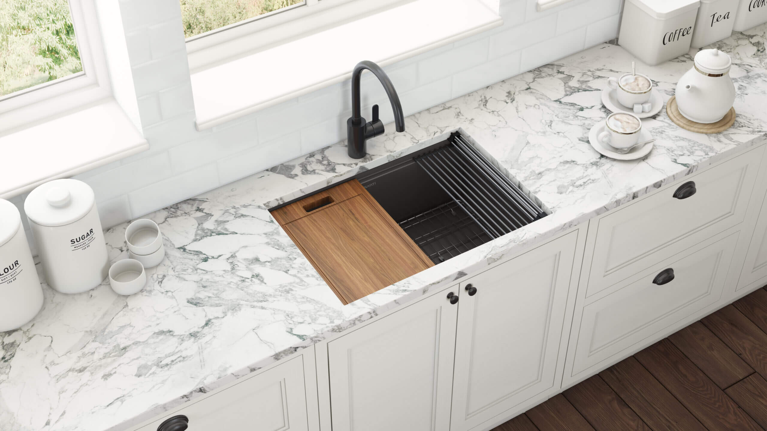 Giana Ruvati 27" Gunmetal Black Stainless Steel Workstation Undermount Kitchen Sink Single Bowl – Model# RVH6527BL
