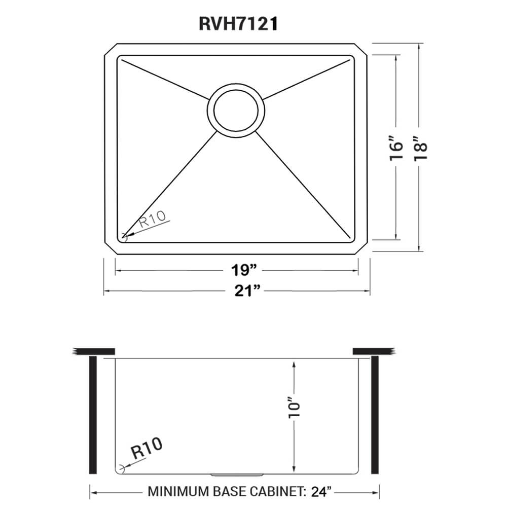 Gravena Ruvati 21-inch Undermount Stainless Steel Bar Prep Kitchen Sink 16 Gauge Rounded Corners Single Bowl – Model# RVH7121