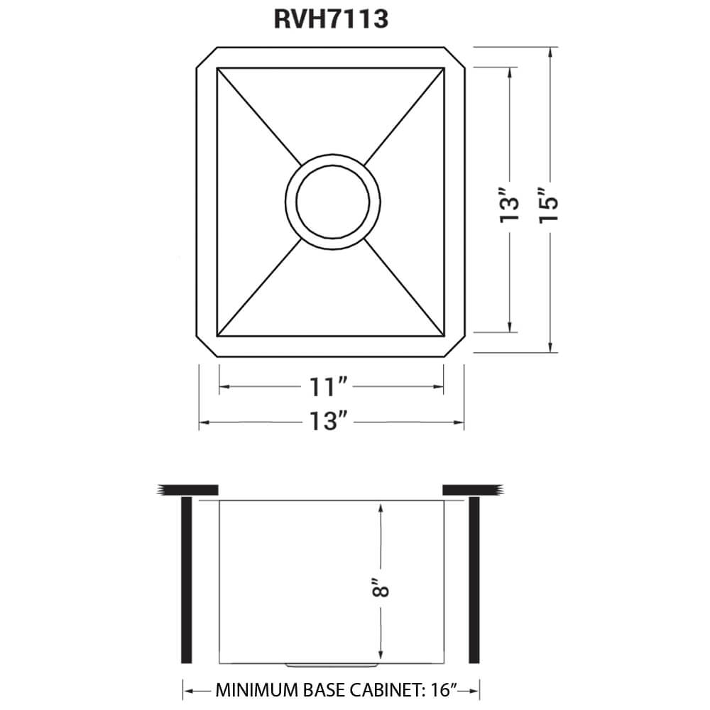 Nesta Ruvati 13 x 15 inch Undermount 16 Gauge Zero Radius Bar Prep Kitchen Sink Stainless Steel Single Bowl – Model# RVH7113