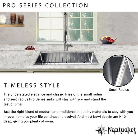Nantucket Sinks - 36" Pro Series Oversized Rectangle Single Bowl Undermount Small Radius Stainless Steel Kitchen Sink Model# SR3618-16
