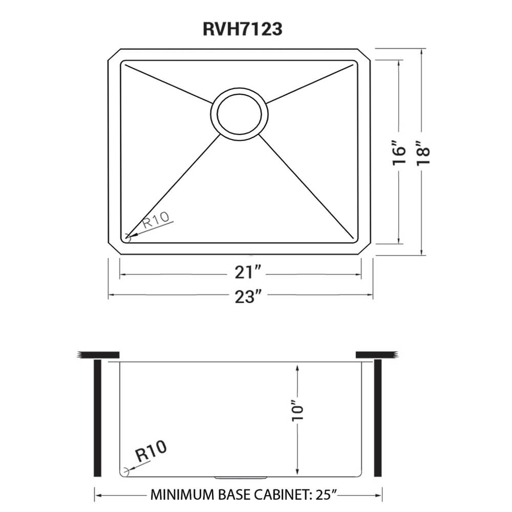 Gravena Ruvati 23-inch Undermount Stainless Steel Kitchen Sink 16 Gauge Rounded Corners Single Bowl – Model# RVH7123
