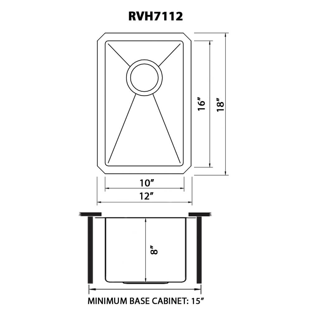 Gravena Ruvati 12" Undermount Bar Prep Kitchen Sink 16 Gauge Round Corners Stainless Steel Single Bowl – Model# RVH7112